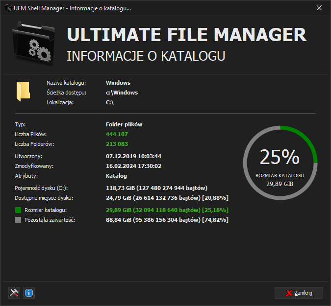 UFM Shell Manager - Tryb Informacji o Katalogu